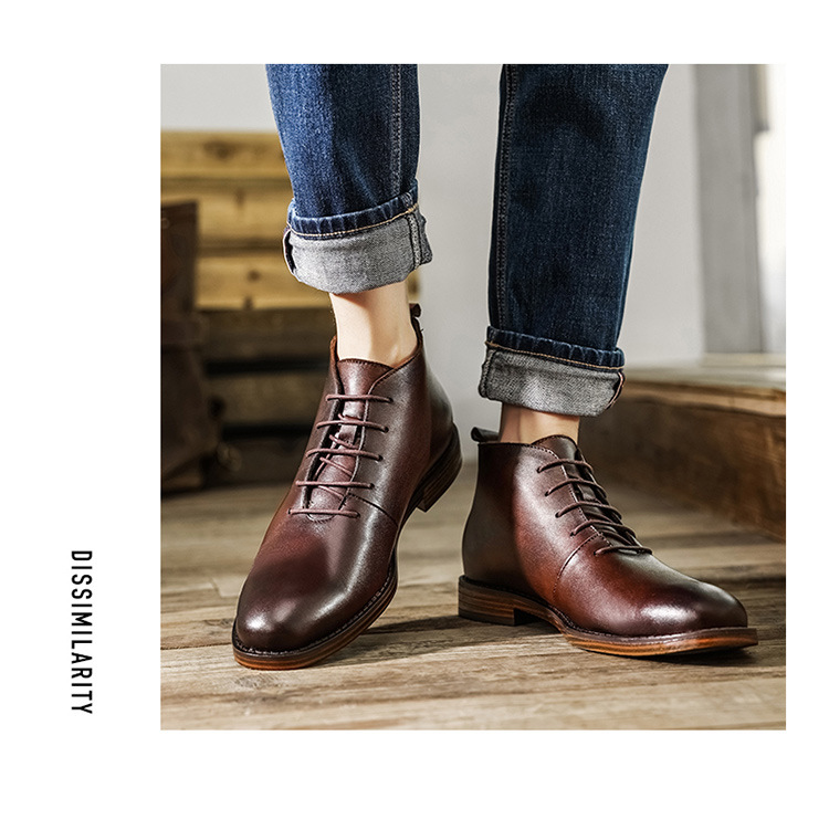 Title 7, Bottines en cuir pour homme, chaussures montant...