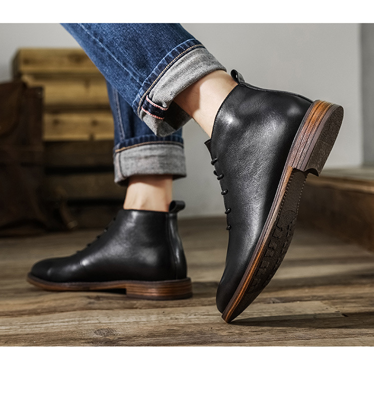 Title 10, Bottines en cuir pour homme, chaussures montant...