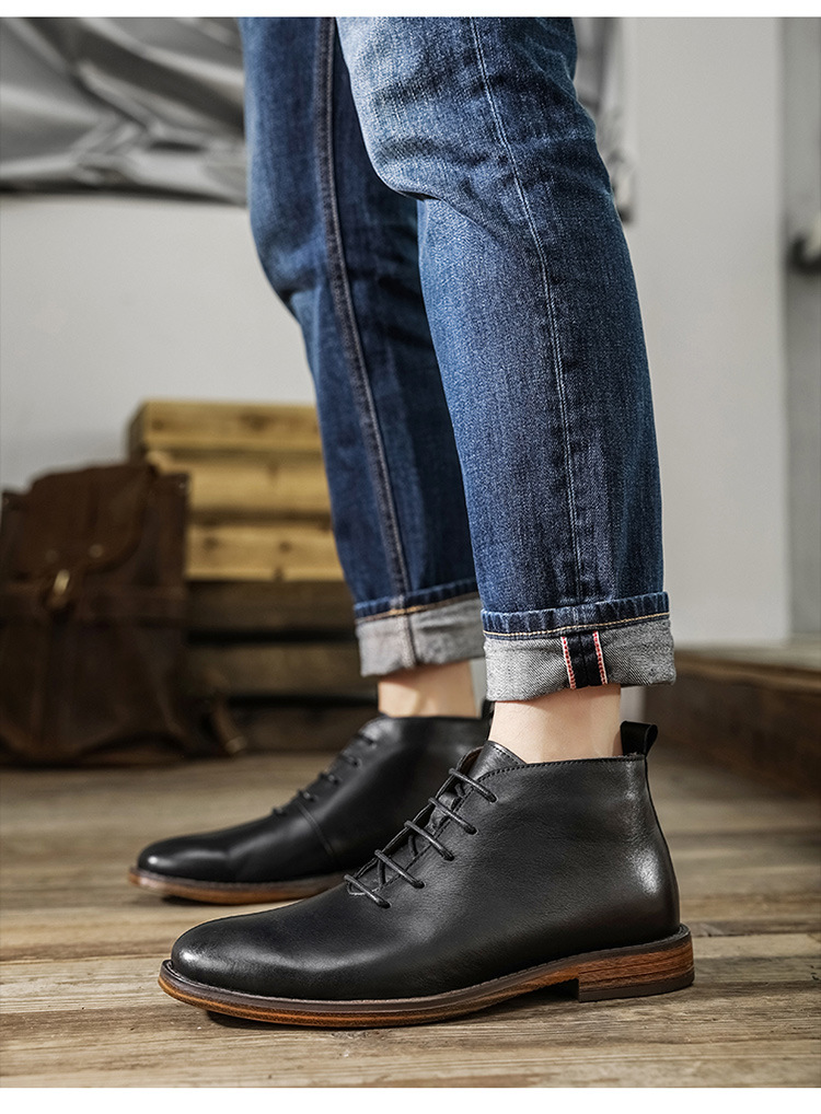 Title 11, Bottines en cuir pour homme, chaussures montant...