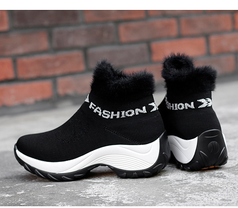 Title 4, Thick bottom snow boots with fly woven fabric. ...