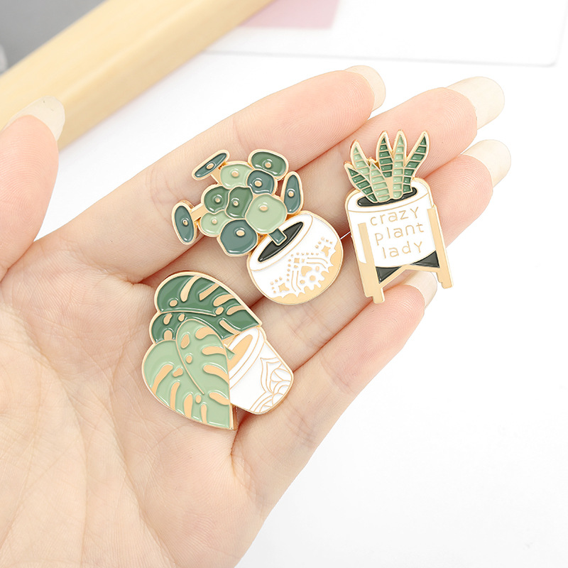 Title 8, Cartoon Plant Potted Alloy Letter Brooch, a cha...