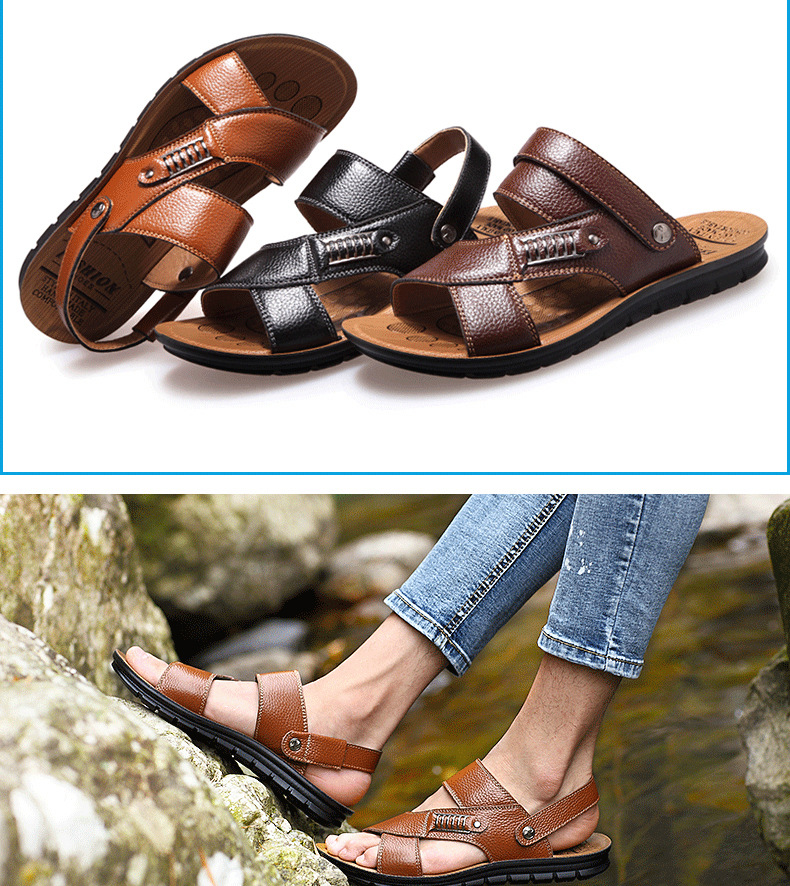 Title 2, Mens leather sandals beach shoes Comfortable a...