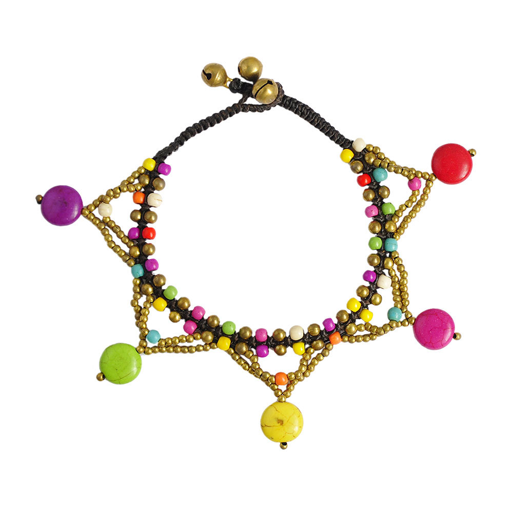 Title 4, Five Star Multicolor Turquoise Pendant Bell Anklet