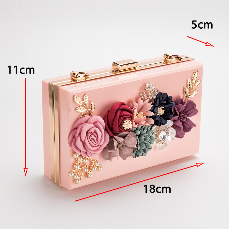 Title 1, Pearl Hand Chain Pink Flower Thick Chain Bag