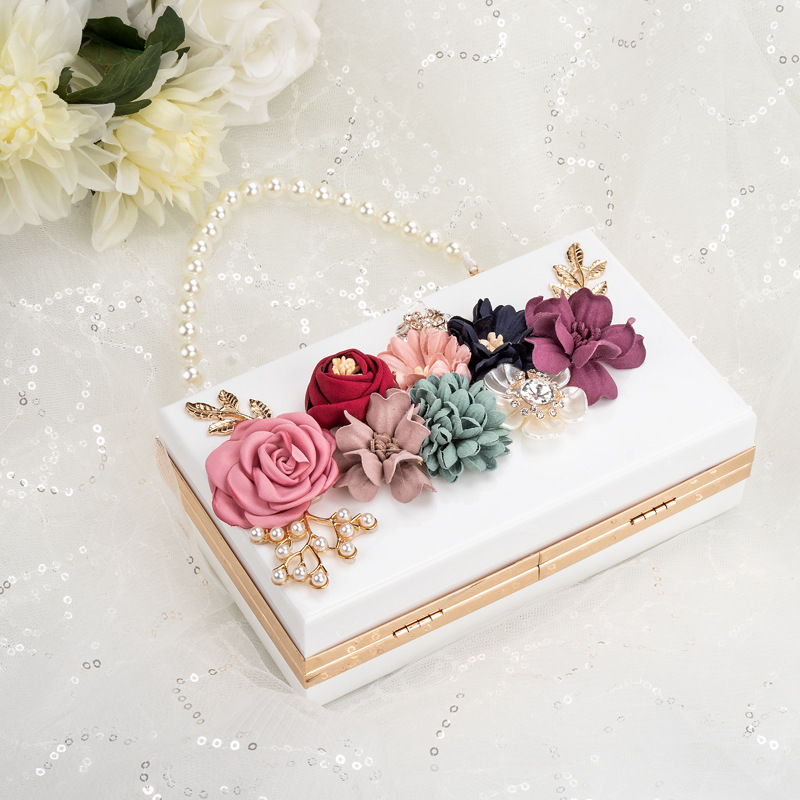 Title 6, Pearl Hand Chain Pink Flower Thick Chain Bag