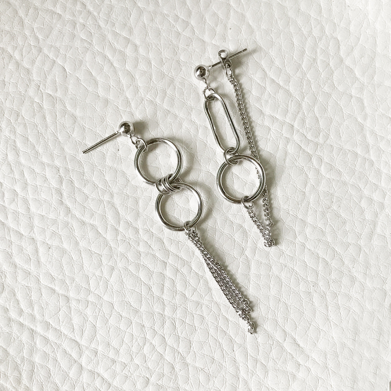 Title 1, Silver Asymmetry Earrings for Women