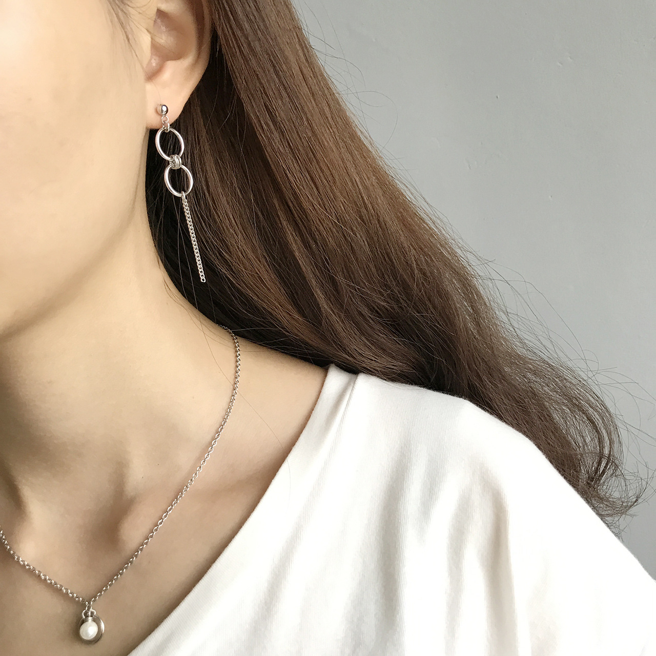 Title 3, Silver Asymmetry Earrings for Women