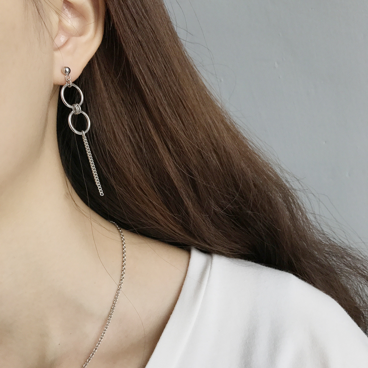 Title 4, Silver Asymmetry Earrings for Women