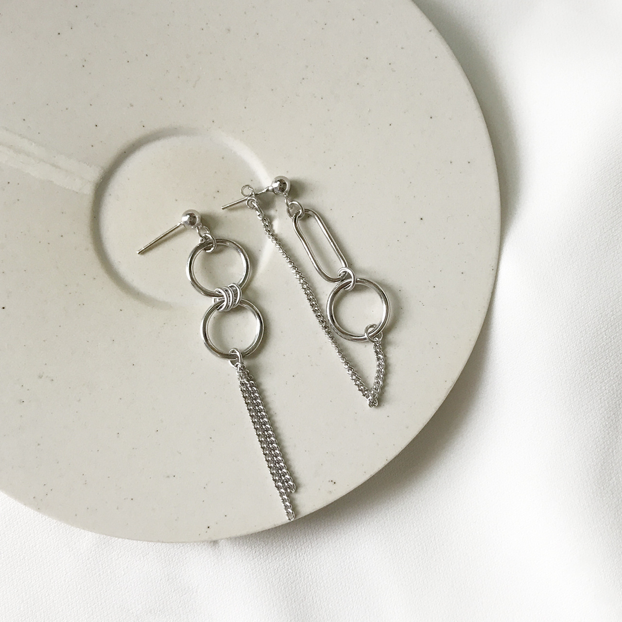 Title 9, Silver Asymmetry Earrings for Women