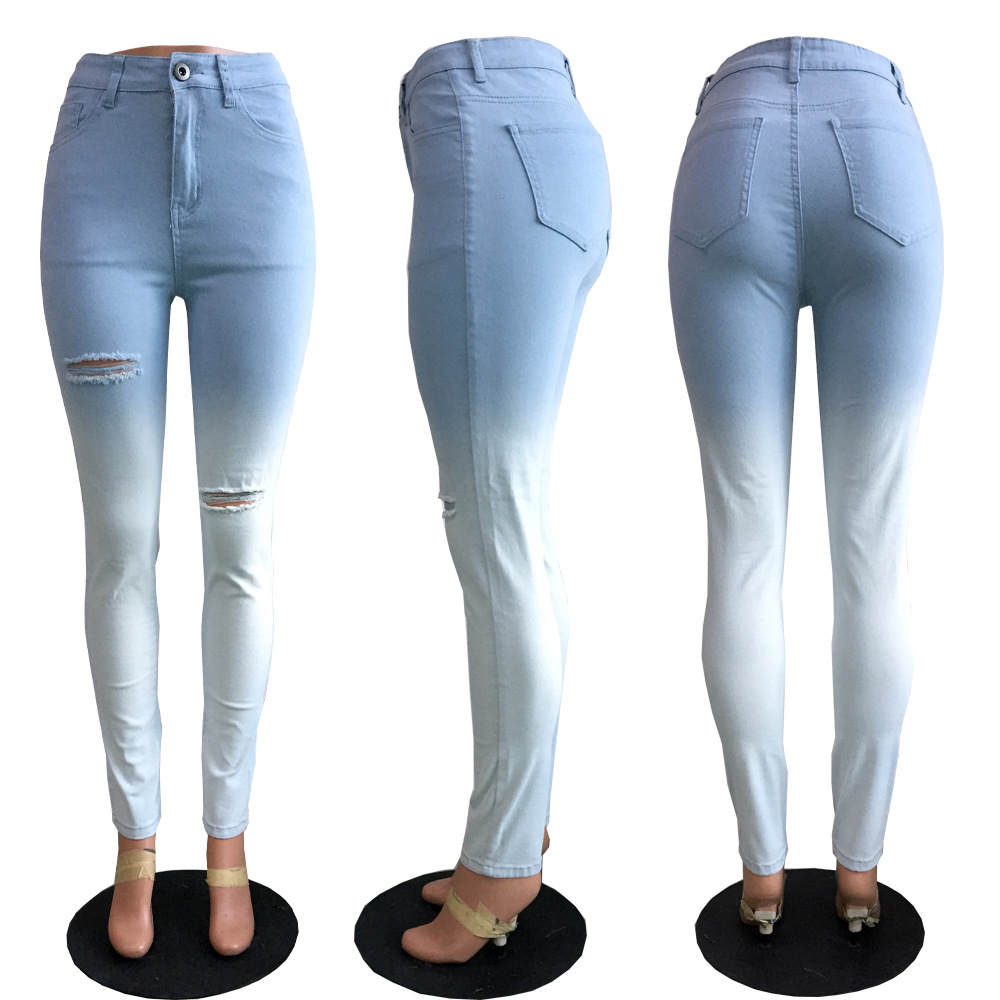 Title 12, Jeans strappati con gradiente blu e bianco, per...