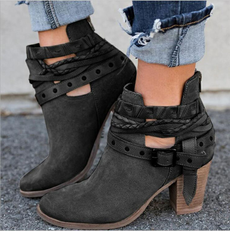 Title 9, High-Heeled Martin Boots with rivet belt buckle...