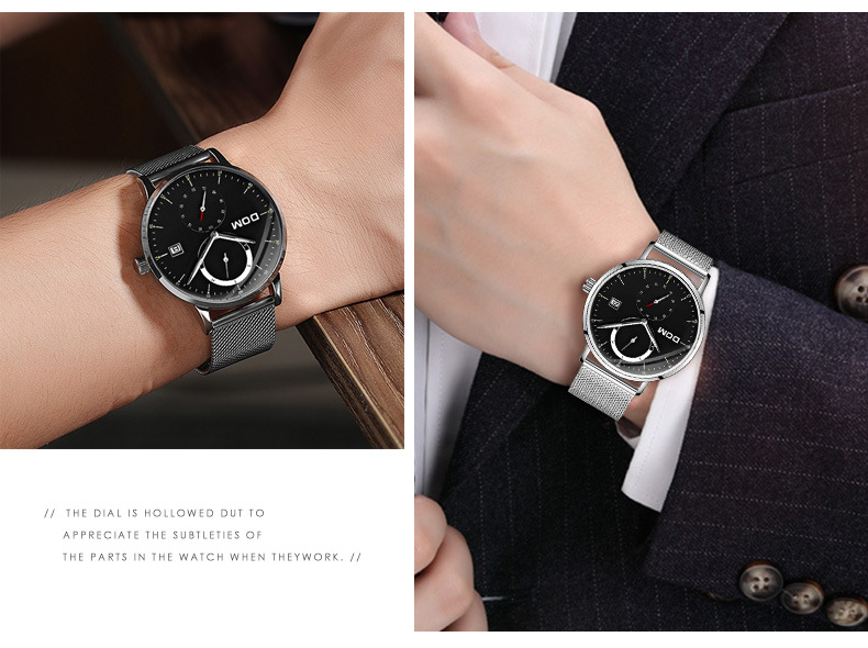 Title 5, Mens ultra-thin minimalist calendar quartz wat...