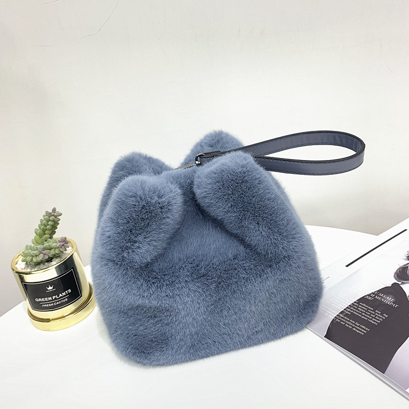 Title 2, New imitation mink fur plush bucket shoulder bag