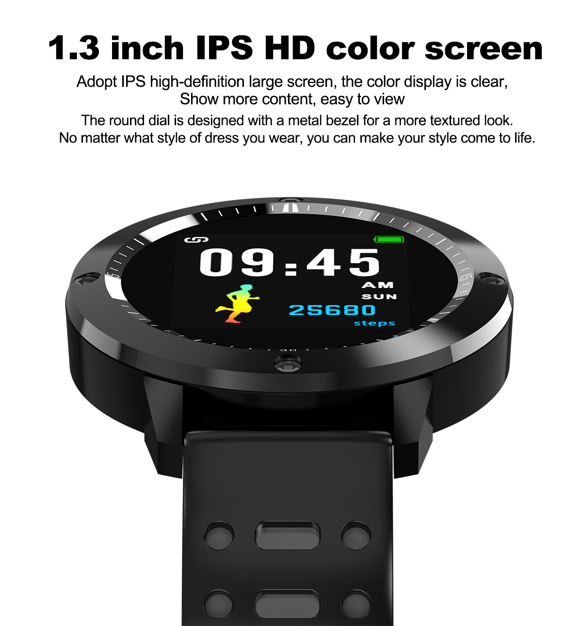 Title 2, Stylish sports smartwatch with a color round sc...