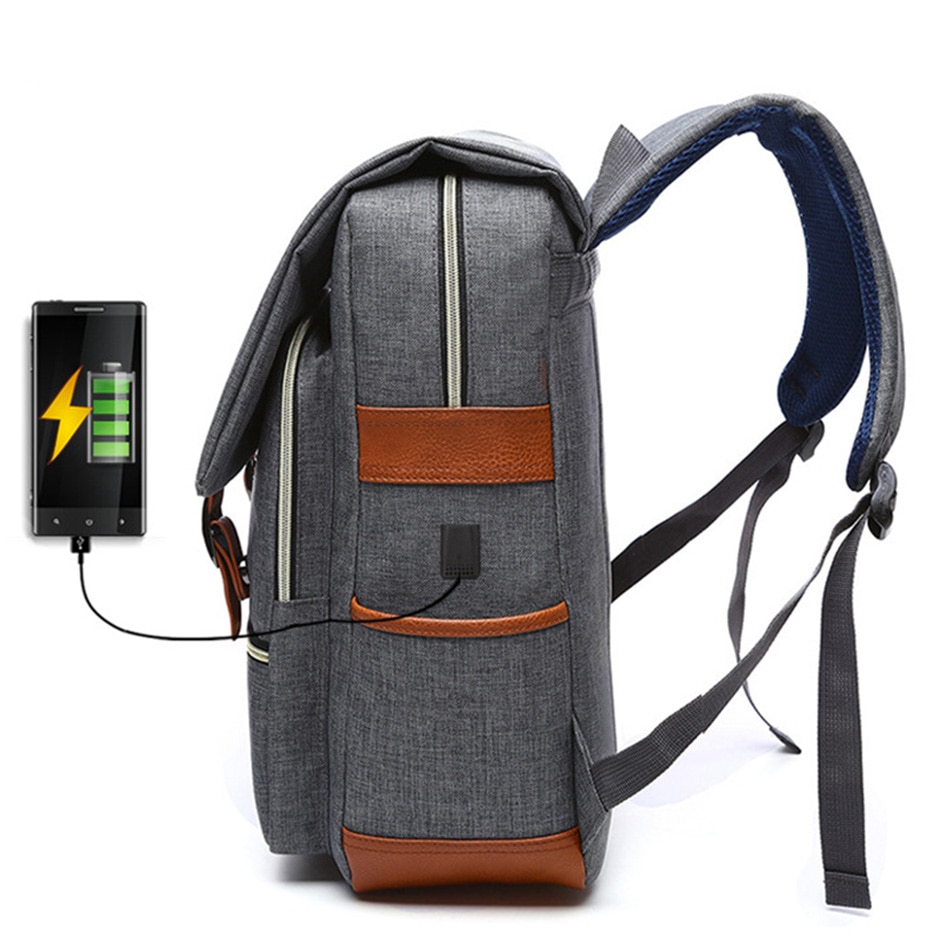 2018 Vintage Men Women Canvas Backpacks School Bags for Teenager Boys Girls Laptop Backpack with USB Charging Fashion Travel Bag (9)