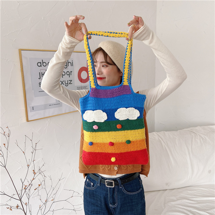 Title 3, Rainbow bag girl heart knitted bag