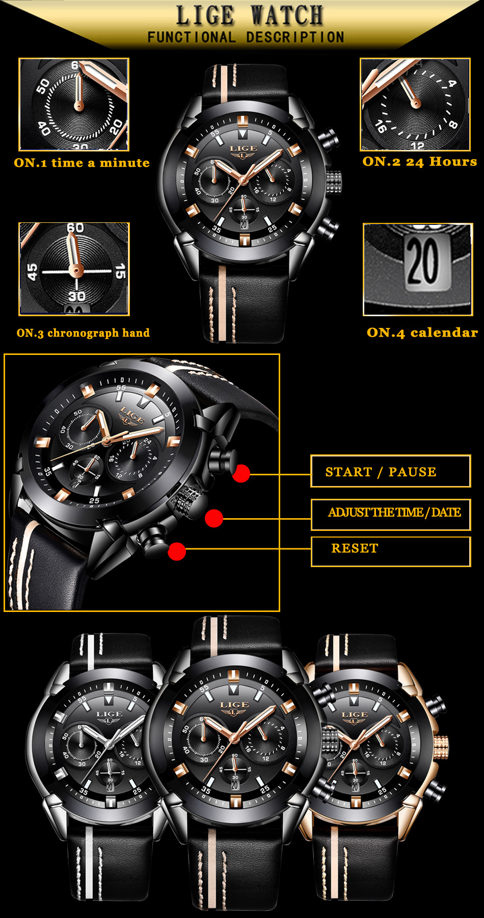 Title 3, Casual waterproof business sports quartz watch....