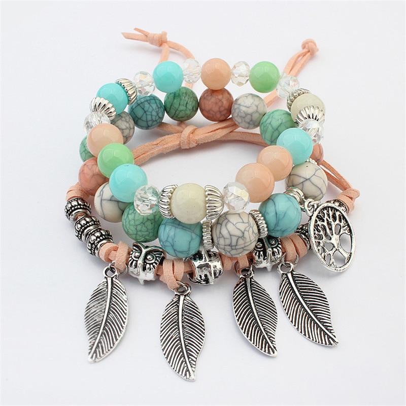 Title 2, Multi-layer leaf glass beaded bracelet