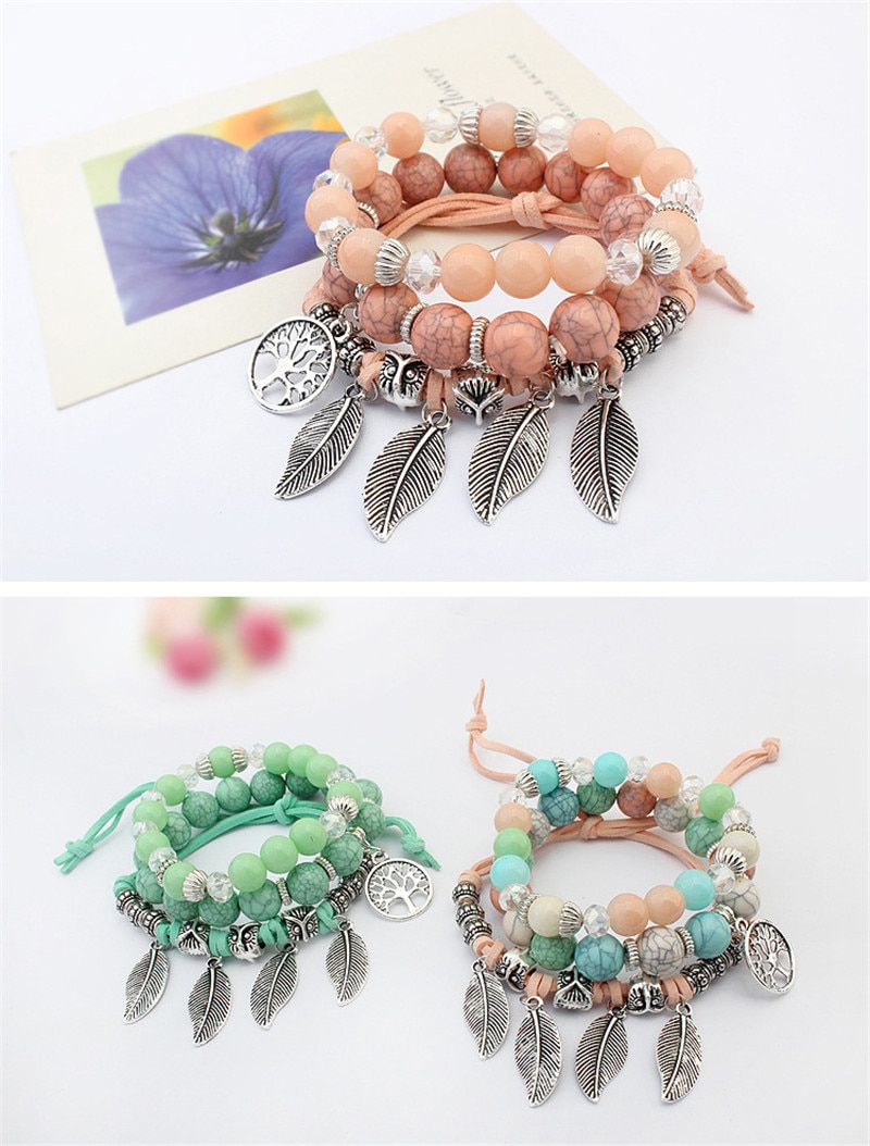 Title 7, Multi-layer leaf glass beaded bracelet