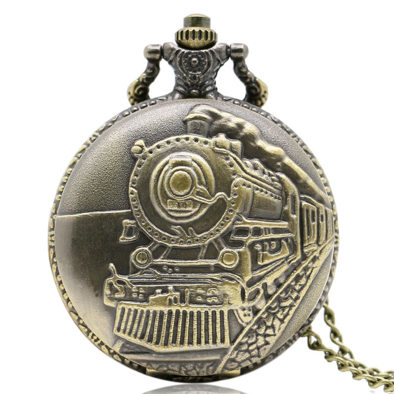 2017 New Antique Train Front Locomotive Engine Quartz Pocket Watch Necklace Pendant Watches Chain for Men Women Birthday Gift  (1)