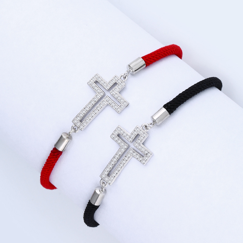 Title 2, Cross Red Rope Bracelet Zircon Bracelet