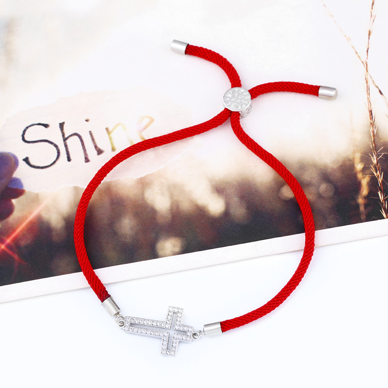 Title 4, Cross Red Rope Bracelet Zircon Bracelet