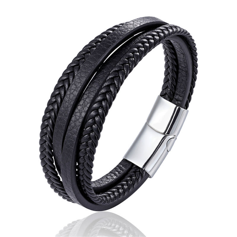 Title 1, Fashion stainless steel chain leather bracelet