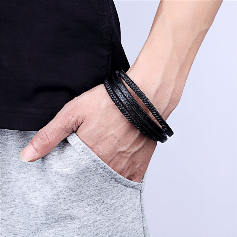 Title 4, Fashion stainless steel chain leather bracelet