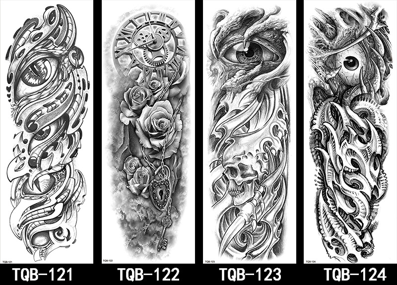 Title 1, Full Arm Tattoo Sticker with Flowers Big Pictur...