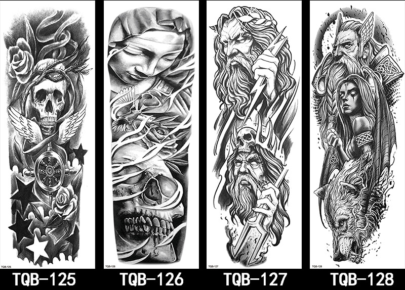 Title 2, Full Arm Tattoo Sticker with Flowers Big Pictur...