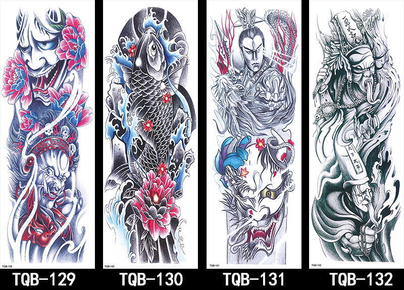 Title 3, Full Arm Tattoo Sticker with Flowers Big Pictur...