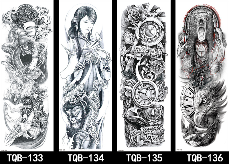 Title 4, Full Arm Tattoo Sticker with Flowers Big Pictur...