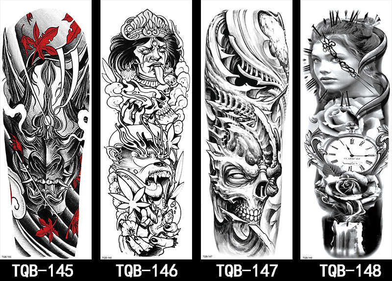 Title 7, Full Arm Tattoo Sticker with Flowers Big Pictur...