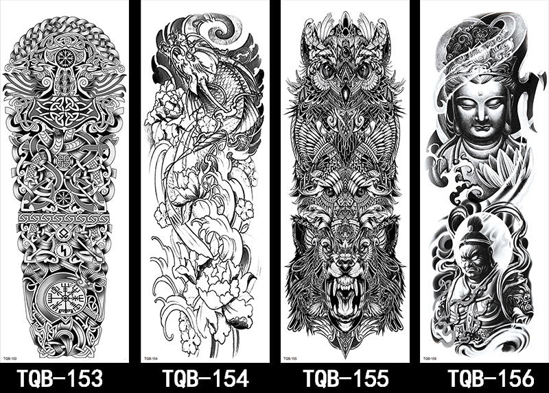 Title 9, Full Arm Tattoo Sticker with Flowers Big Pictur...