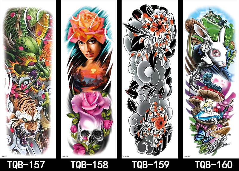 Title 10, Full Arm Tattoo Sticker with Flowers Big Pictur...