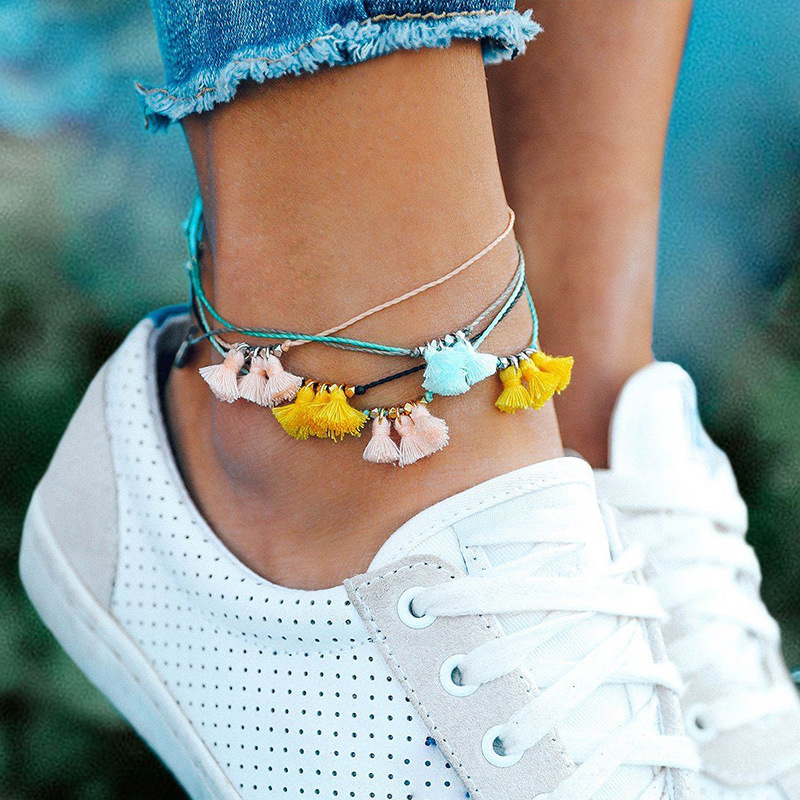 Title 2, Vintage Multicolor Adjustable Rope Chain Anklet