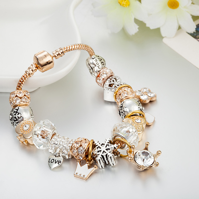 Title 2, Crystal Beaded Bracelet Crown Love Snowflake Pe...