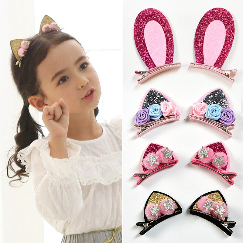 Title 1, 2pcs Set Cute Clips For Girls Glitter Rainbow F...