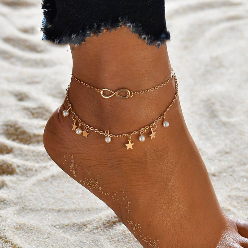 Title 2, Five-pointed star pearl 8 word anklet