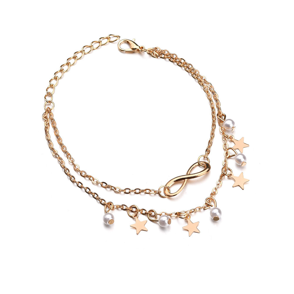 Title 3, Five-pointed star pearl 8 word anklet