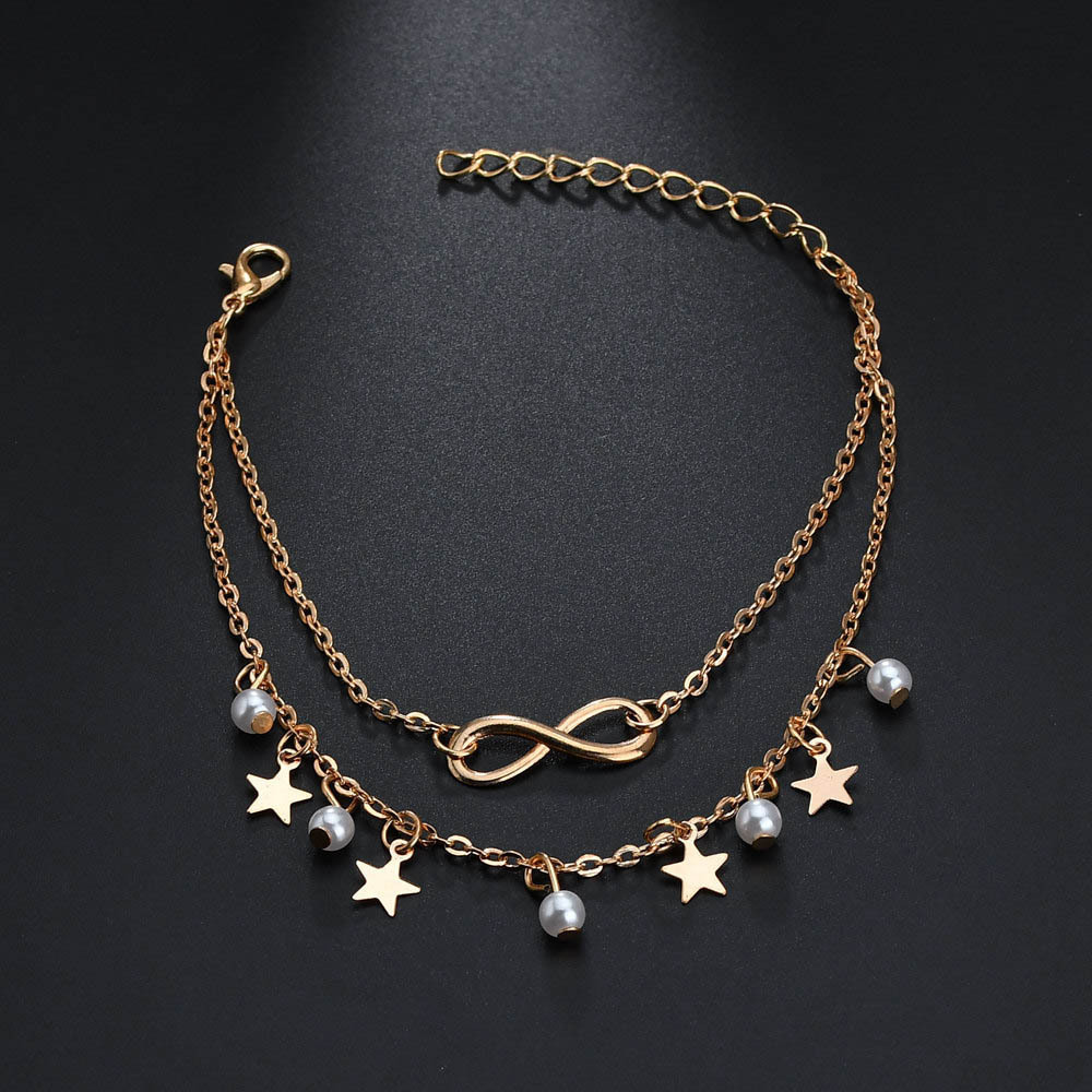 Title 4, Five-pointed star pearl 8 word anklet