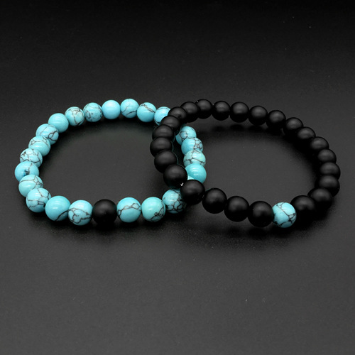 Title 1, Frosted Shilan Turquoise 8mm Set Couple Bracelet