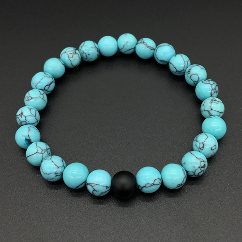 Title 2, Frosted Shilan Turquoise 8mm Set Couple Bracelet