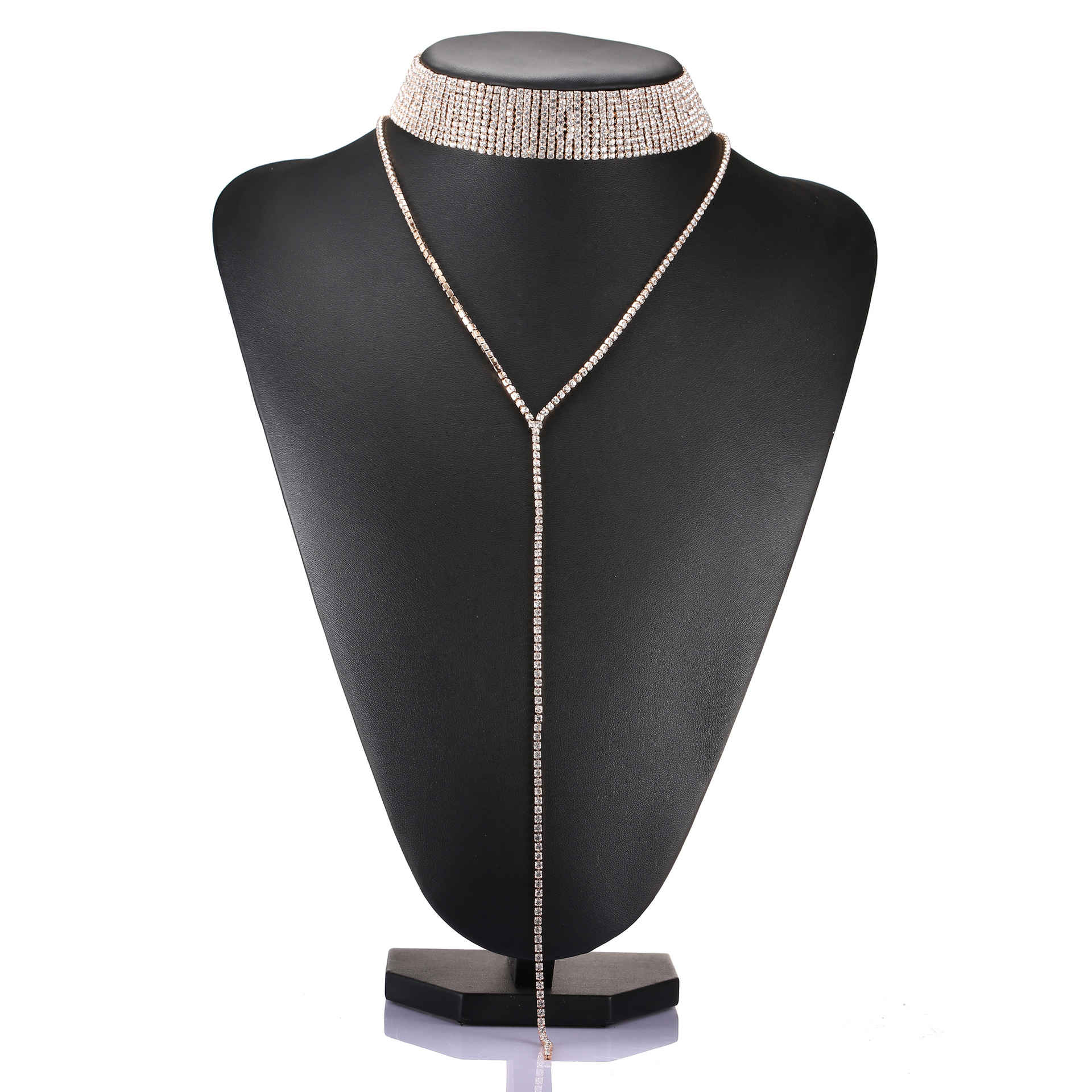 Title 4, Alloy full diamond long necklace