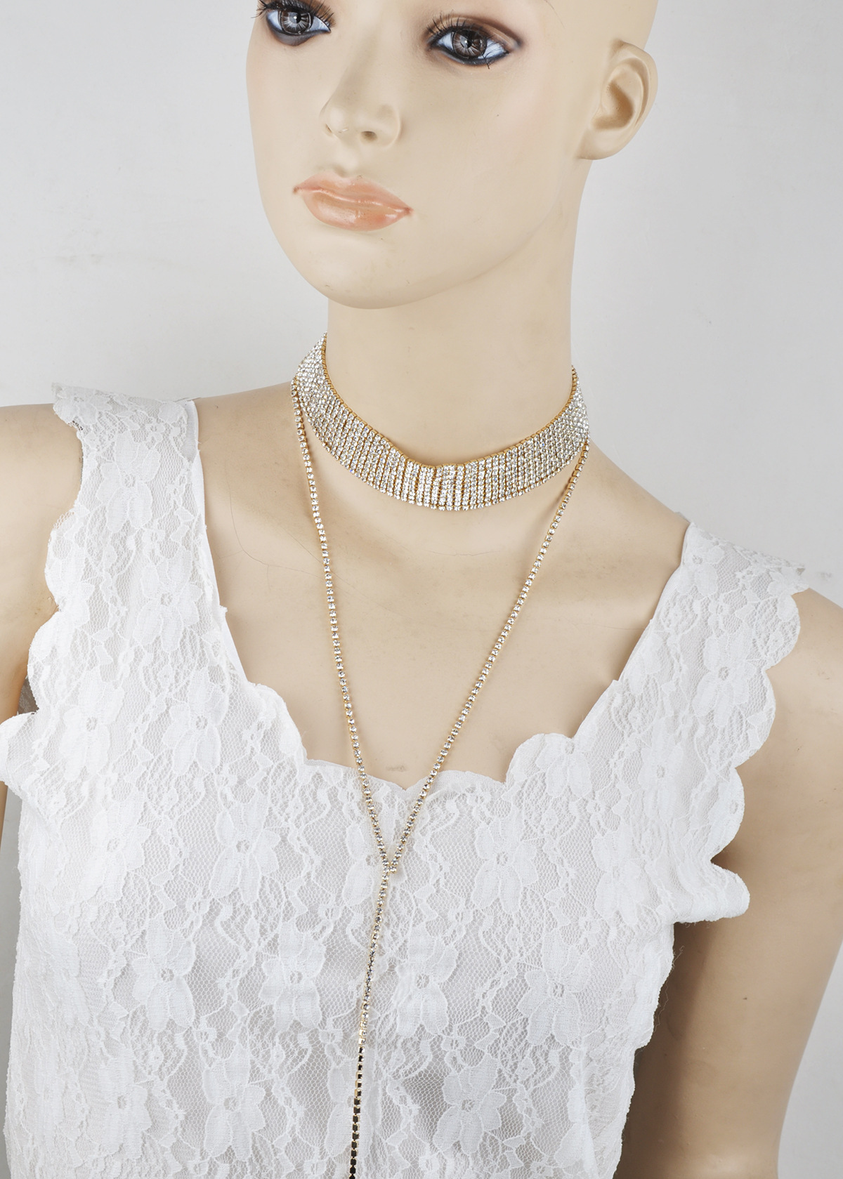 Title 17, Alloy full diamond long necklace