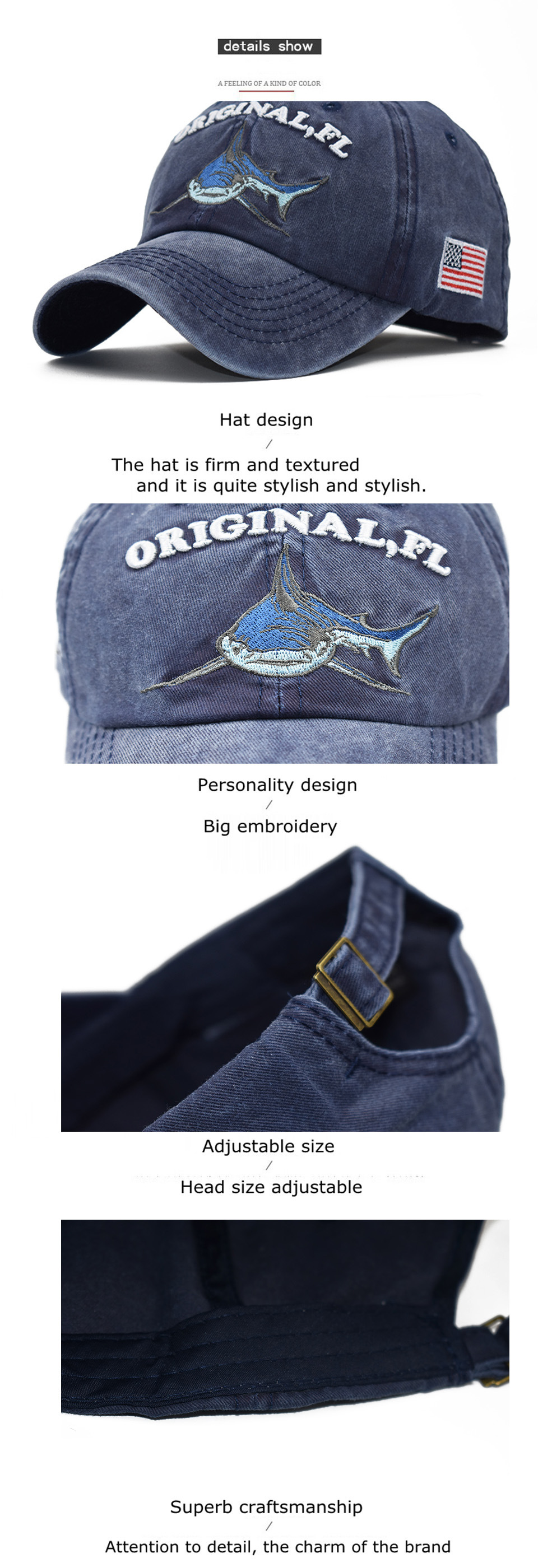 Title 10, Casquette baseball requin brodée délavée