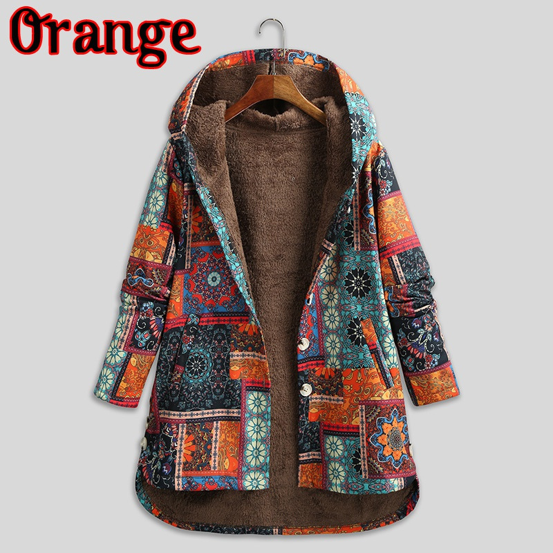 Title 1, Retro Ethnic Floral Print Plus Size Cotton Jacket