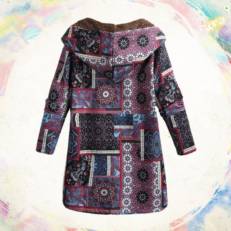 Title 4, Retro Ethnic Floral Print Plus Size Cotton Jacket