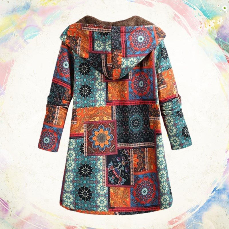 Title 6, Retro Ethnic Floral Print Plus Size Cotton Jacket