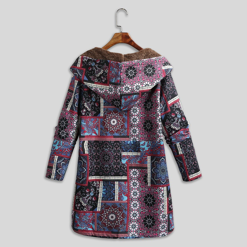 Title 8, Retro Ethnic Floral Print Plus Size Cotton Jacket